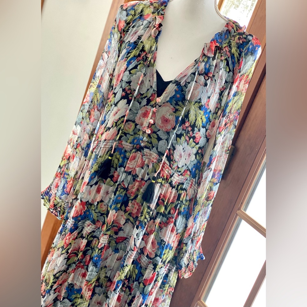 Anthropologie Floral Long-Sleeve Tiered Maxi Dress in Black Multi - Picture 7 of 8